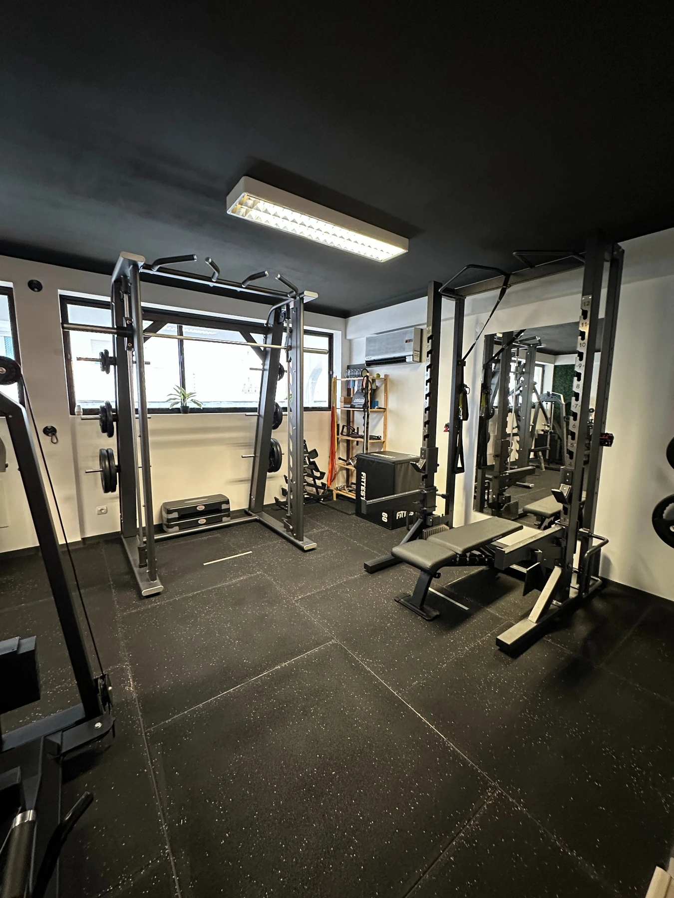 Zona de treino com Smith Machine e Half Rack